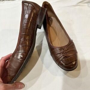 Clarks Unstructured Un Blush Wish Brown Crocodile Leather Flats Loafers Size 8.5